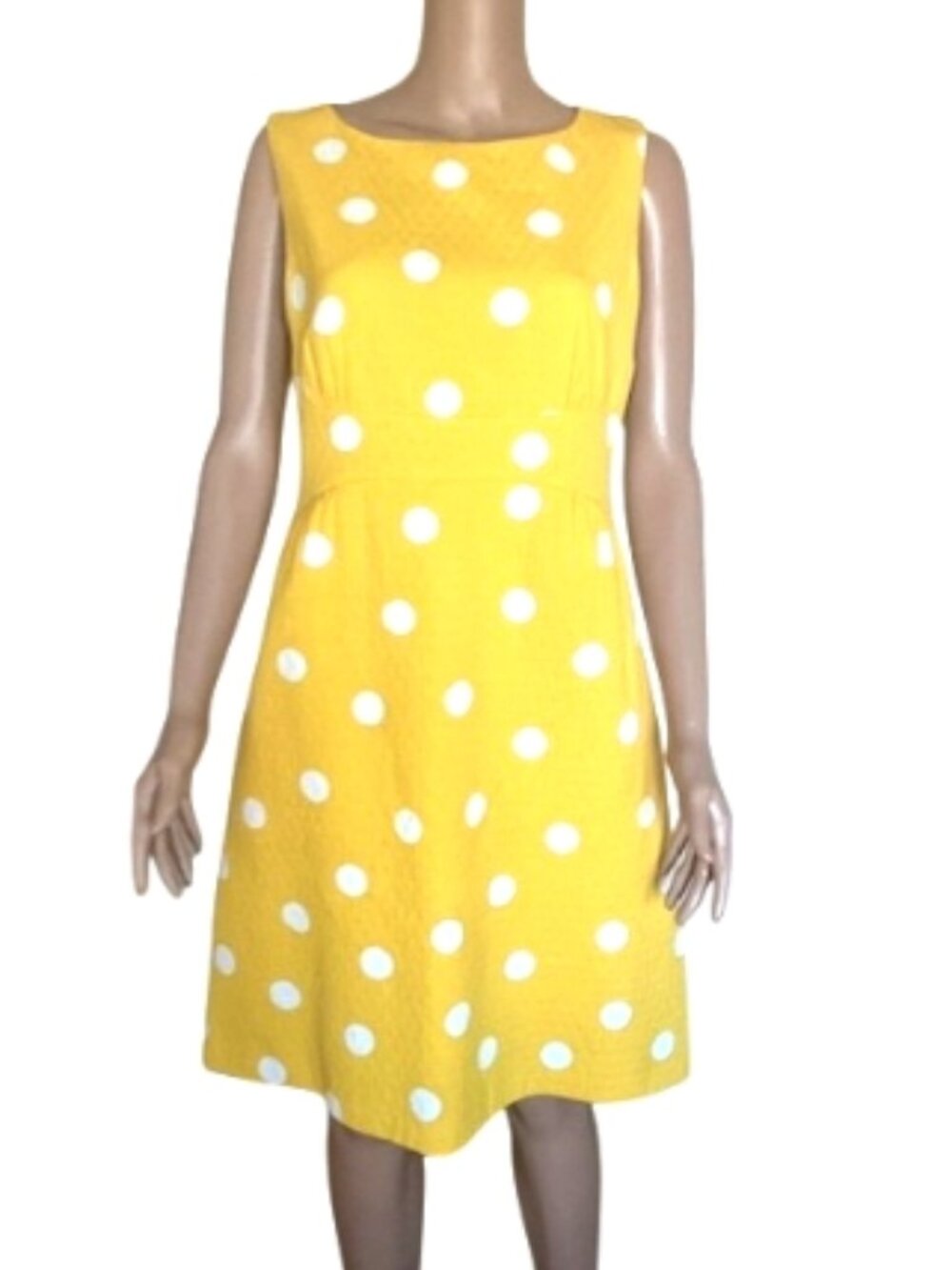 Michael Kors Dress Size 12 Yellow White Polka Dot Sleeveless Sheath